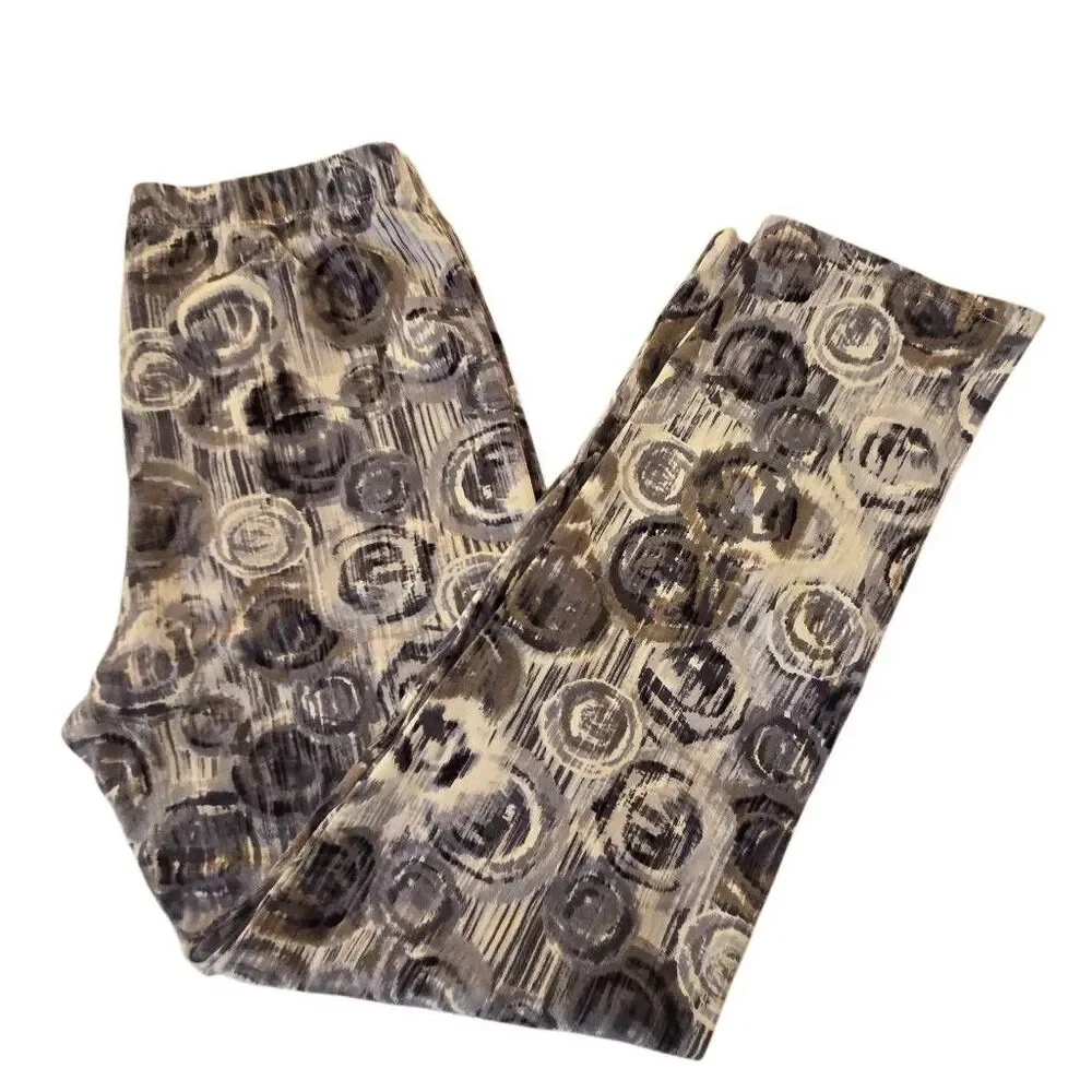 Cotton Lani Women's Gray Print Cotton Stretch Pull-On Pants Multicolor Medium